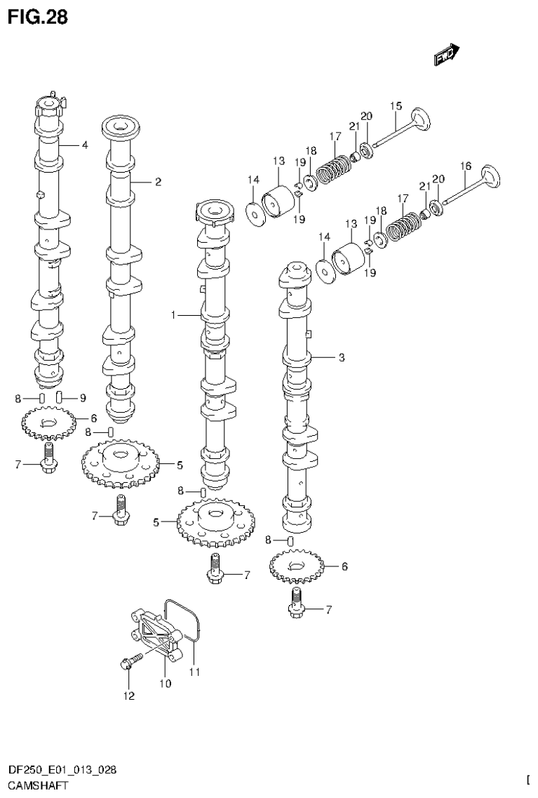 Suzuki DF200T, DF200Z, DF225T, DF225Z, DF250T, DF250Z CAMSHAFT (DF200T E1) parts diagram